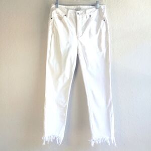 John Mark white raw edge 98% cotton jeans beachy beach pool summer